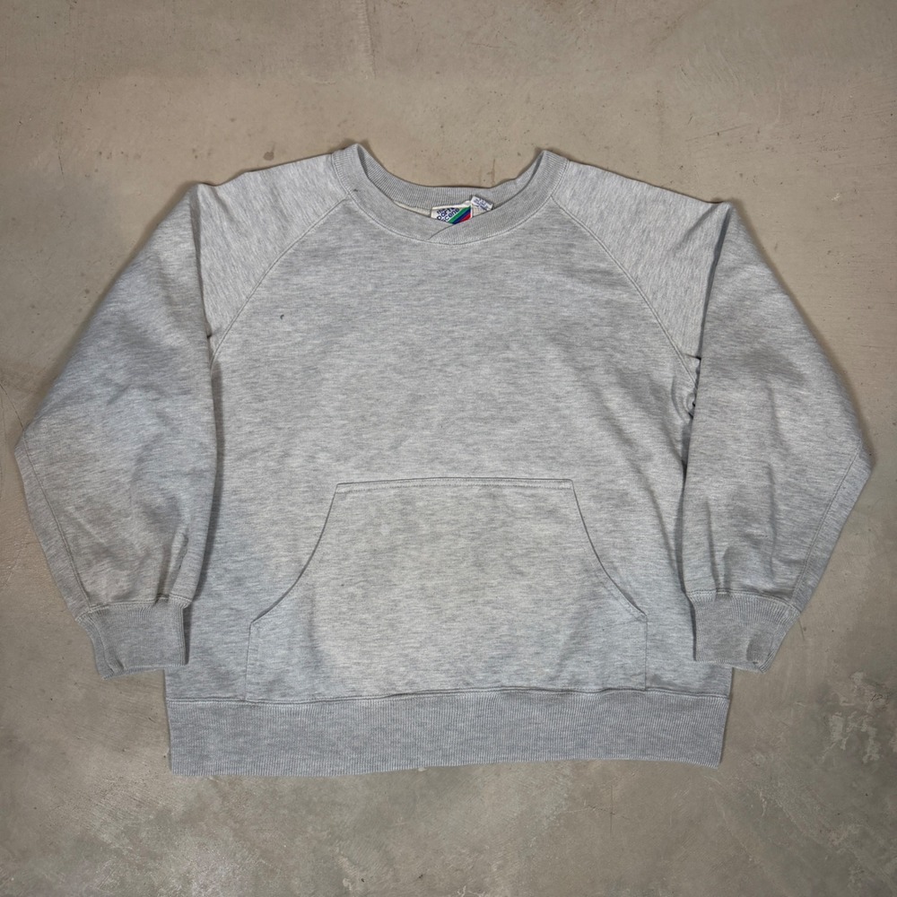 Vintage 80s The Sports Scene Gray Raglan Sweatshirt Kangaroo Pocket Mens Large